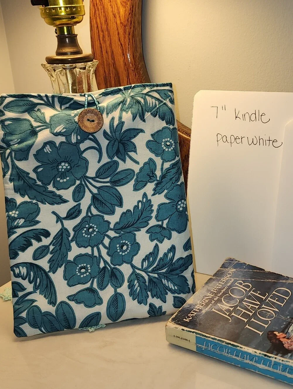Floral Blue Tablet Sleeve with Button Closure